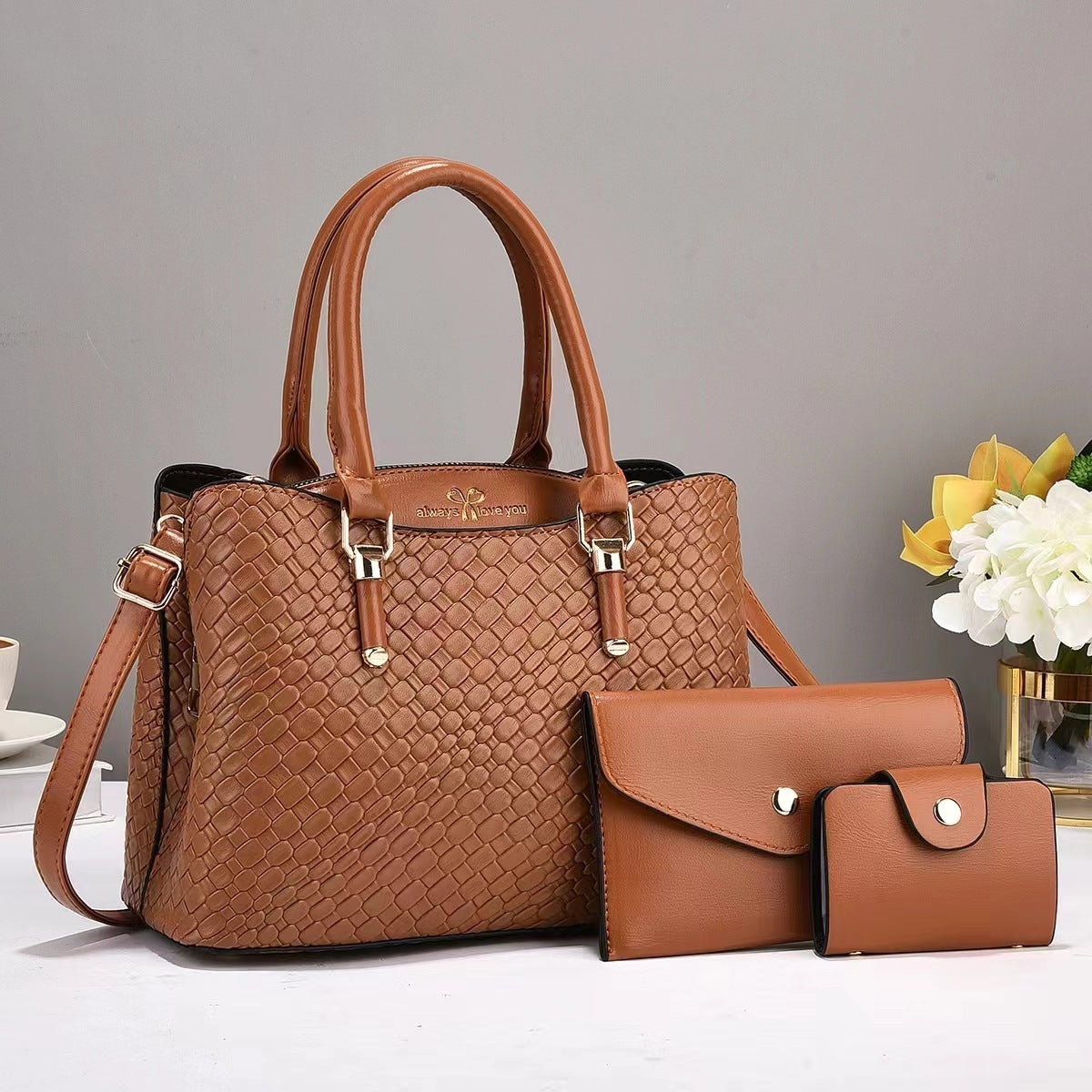 Woven Texture Handbag Set 3-Pcs