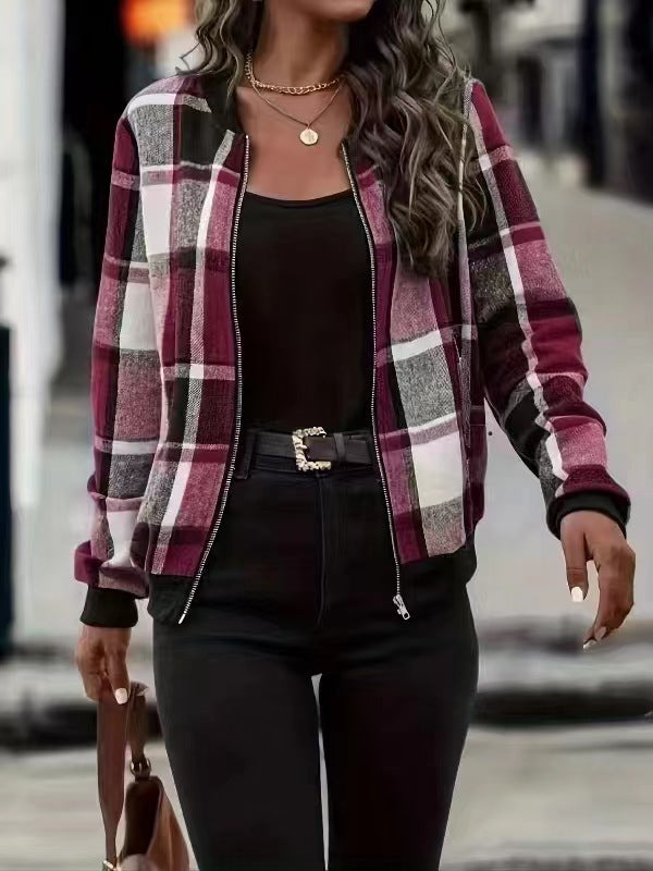 Women’s Plaid Baseball Jacket