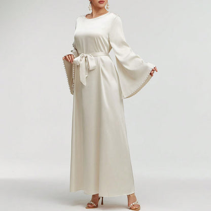 Elegant Pearl Cuff Flared Maxi Dress