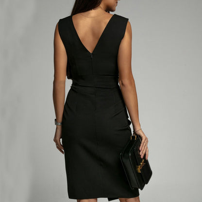 Slim V-Neck Split Dress for Women
