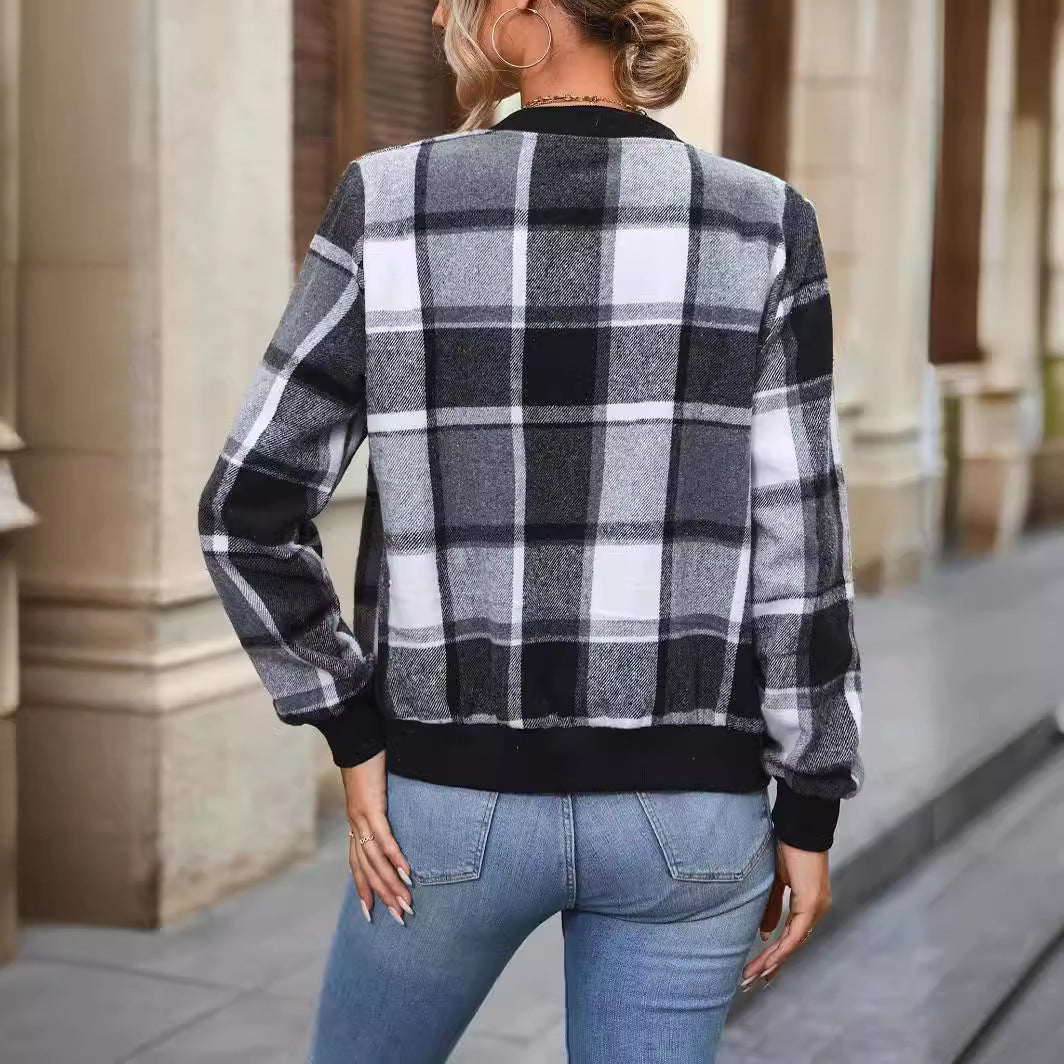 Women’s Plaid Baseball Jacket