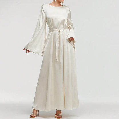 Elegant Pearl Cuff Flared Maxi Dress