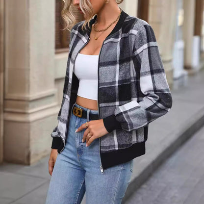 Women’s Plaid Baseball Jacket