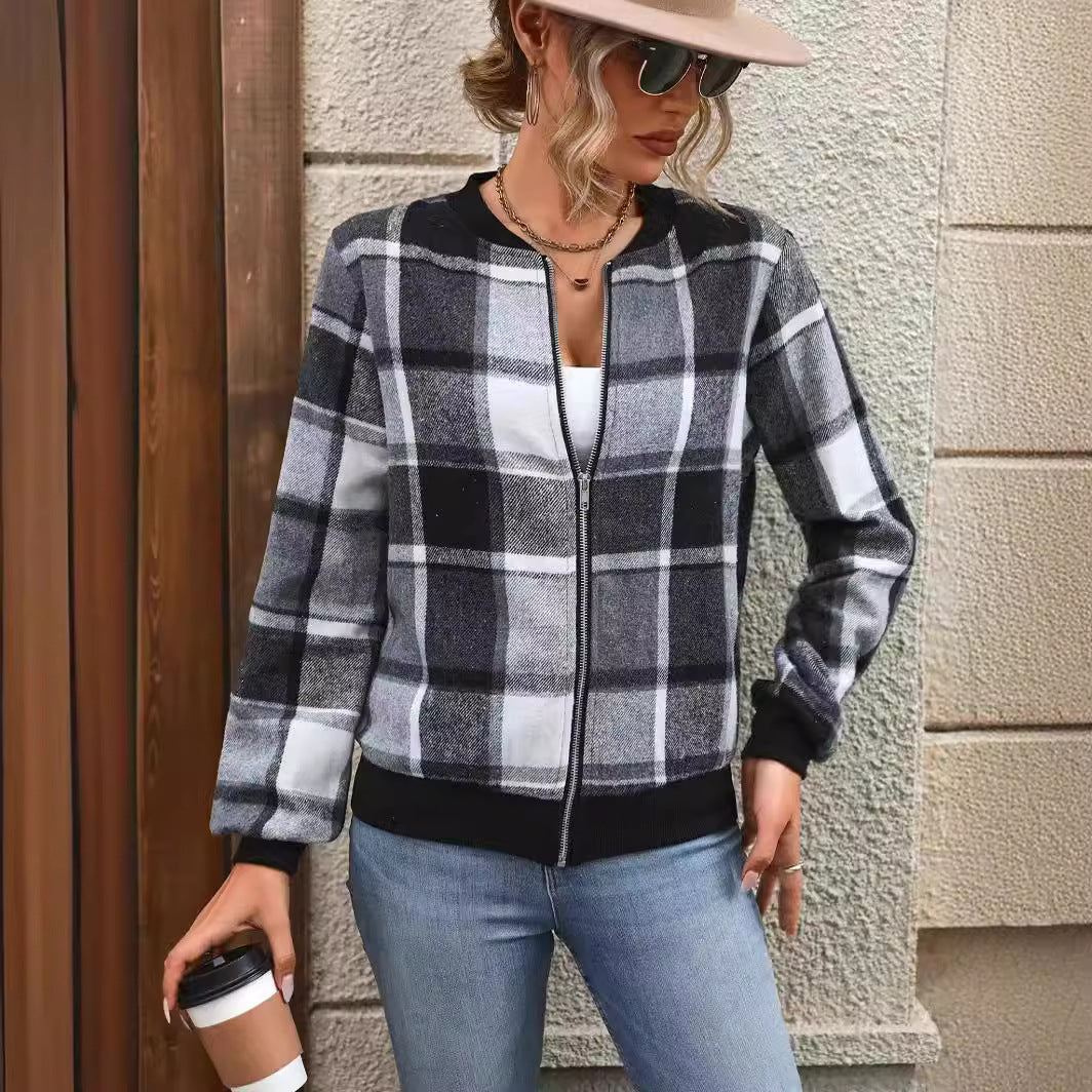 Women’s Plaid Baseball Jacket