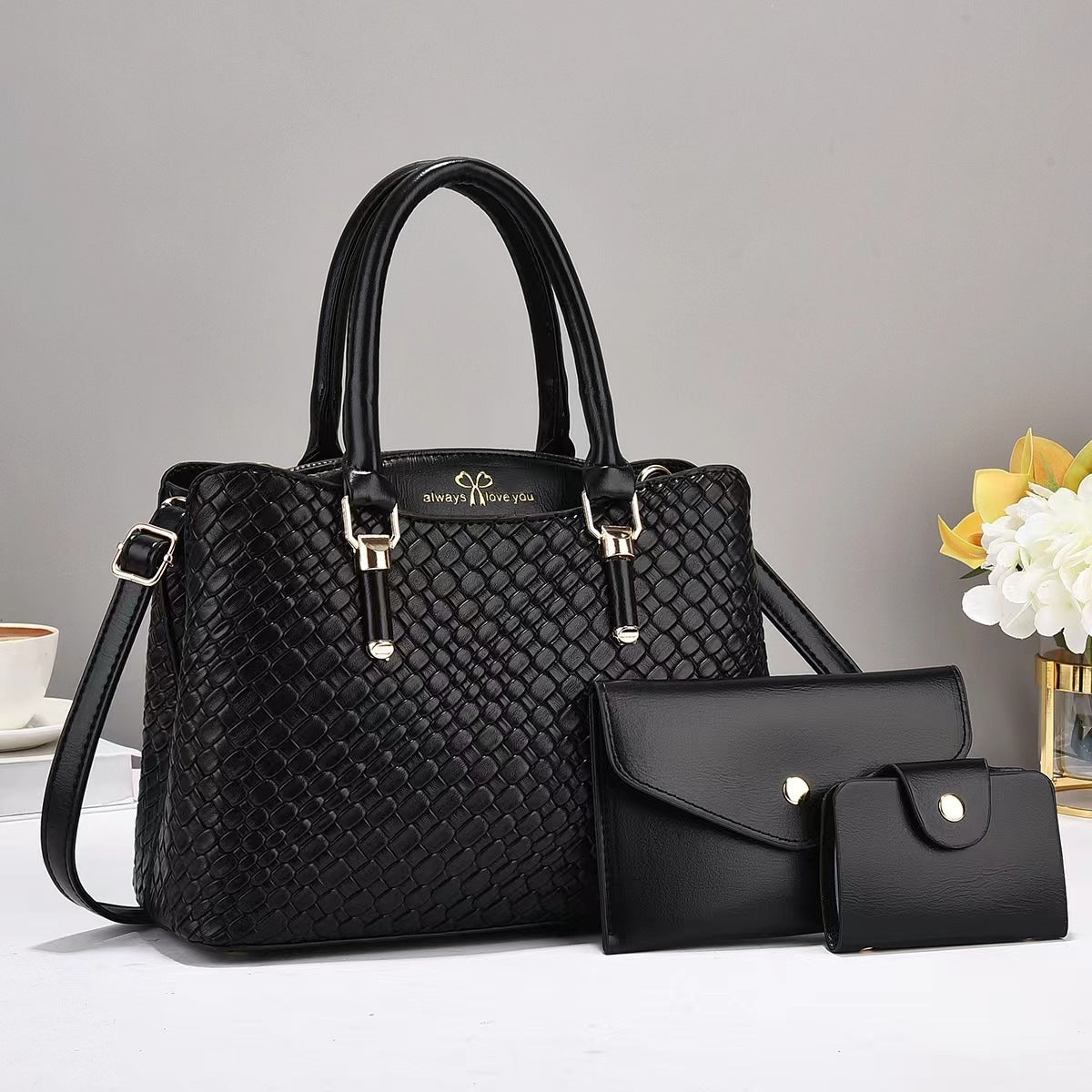Woven Texture Handbag Set 3-Pcs